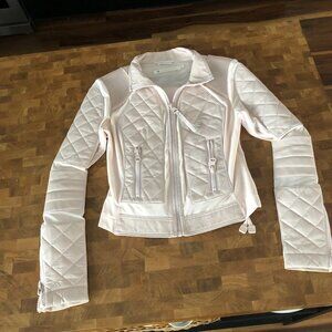 Blanc Noir Leather Mesh Moto Jacket Zip-Down Lace-Up Light Pink Size SMALL NWOT